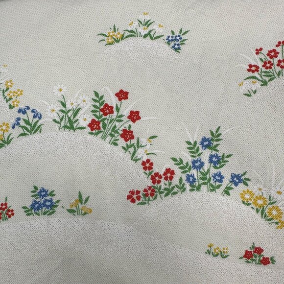 Vintage Tablecloth and 8 Napkin Set Round Flowers Scalloped Edge Floral Spring - Picture 6 of 10